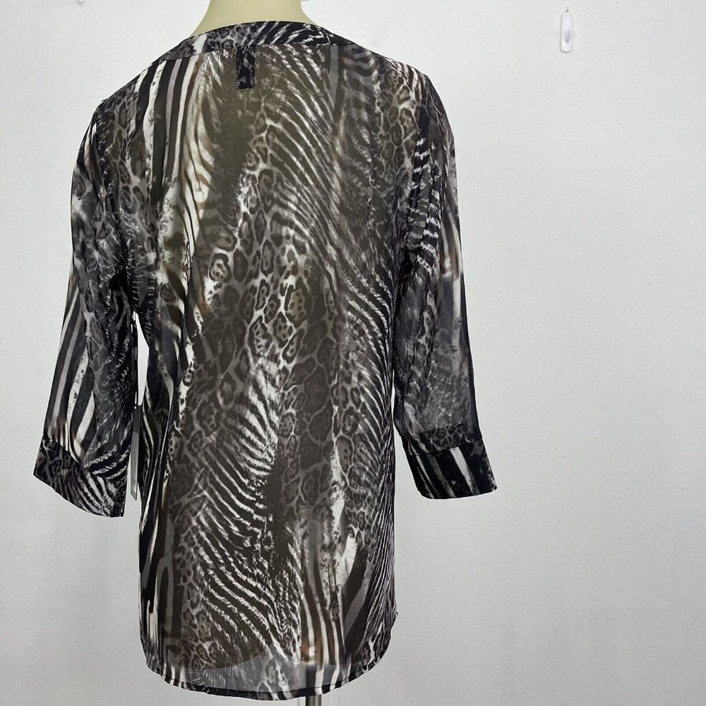 Sao Paulo Brown Animal print top tunic Size Small 36 Semi Sheer Womens New $133 - Picture 4 of 6